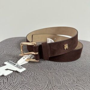 NWT Steve Madden Dark Chocolate Brown Suede Belt with Gold Buckle